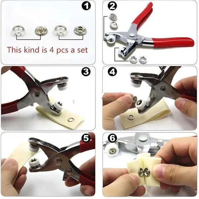 Silver Metal Snap Buttons with Pliers (50 Sets)
